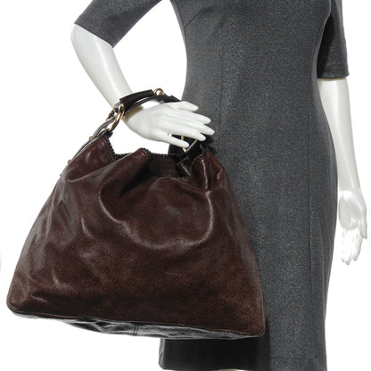 Gucci Guccissima Large Horsebit Chain Hobo Chocolate Brown 2 of 9