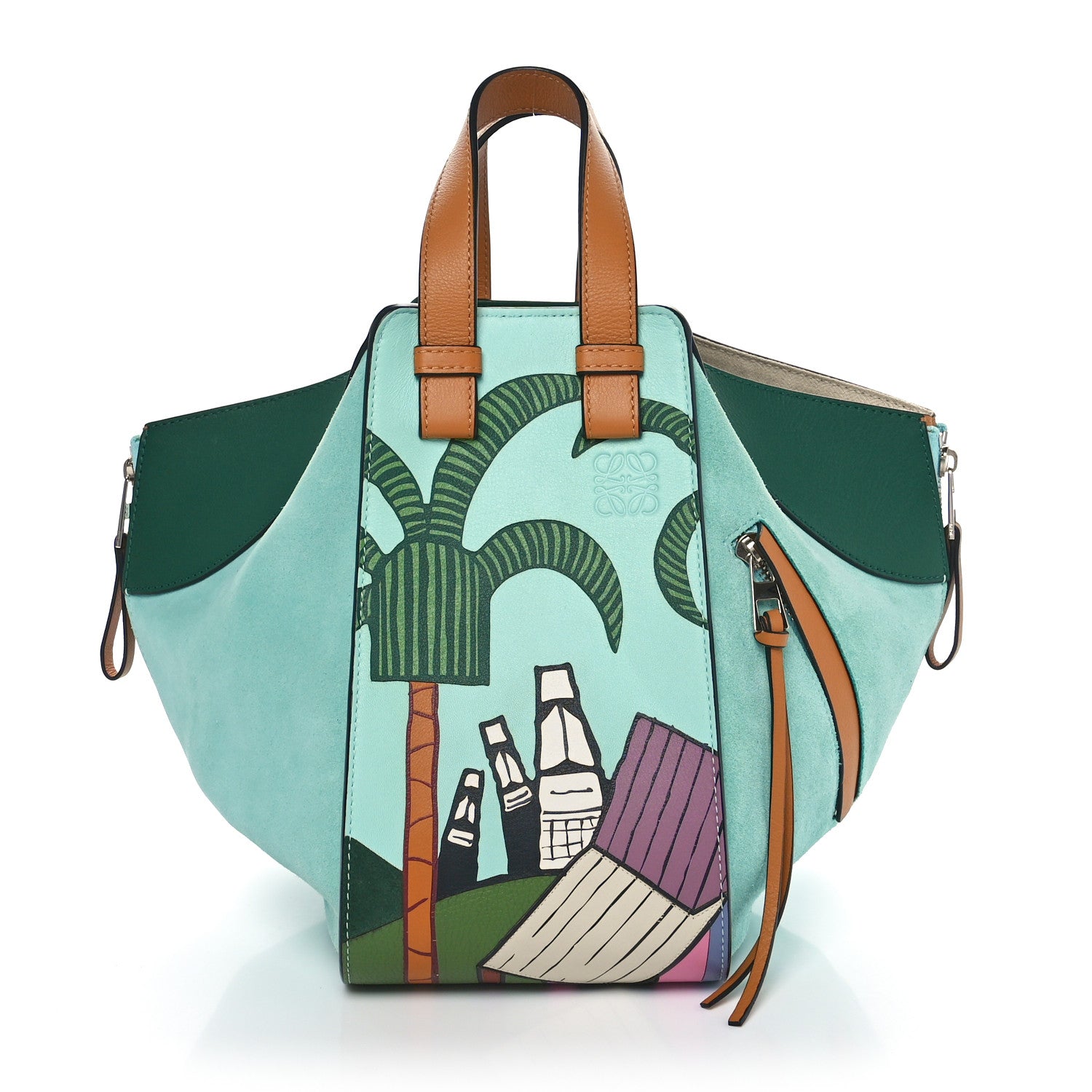 Loewe X KEN PRICE Calfskin Suede Small Easter Island Hammock Shoulder Bag Blue Tan Multicolor 1 of 11
