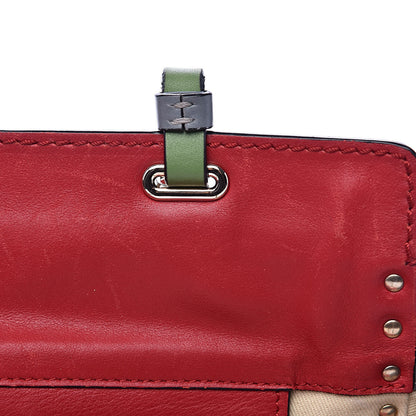 Valentino Garavani Vitello Colorblock Medium Rockstud Tote Deep Rose Clover Grey Scarlet 13 of 20