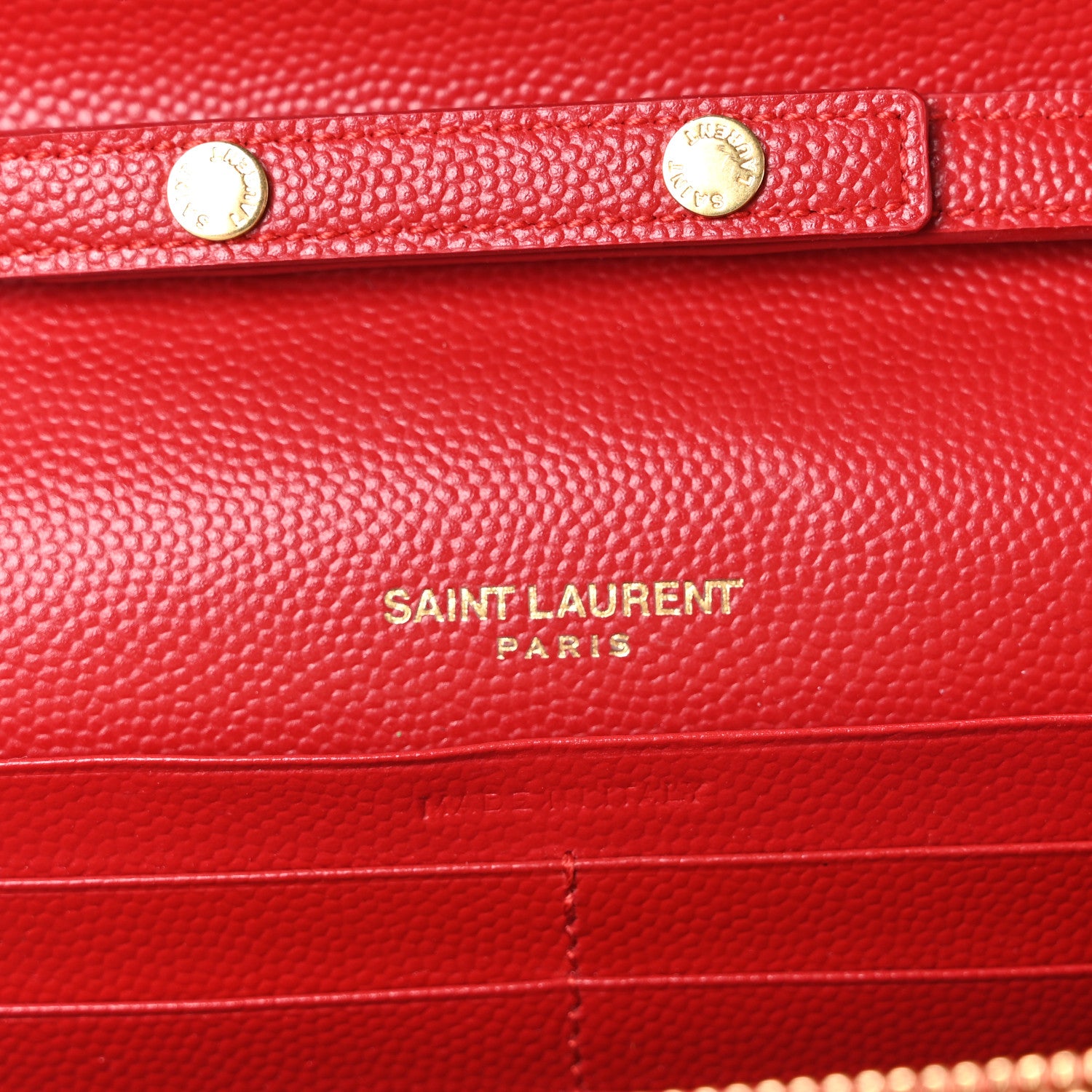 Saint Laurent Grain De Poudre Matelasse Chevron Monogram Chain Wallet Red 6 of 9