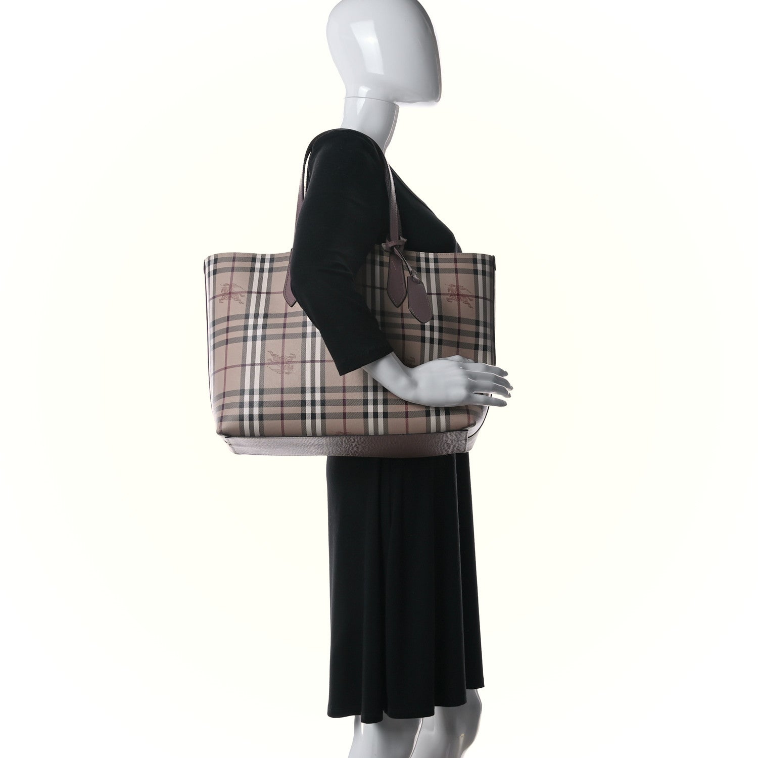 Burberry Grainy Calfskin Haymarket Check Medium Reversible Tote Light Elderberry 2 of 12