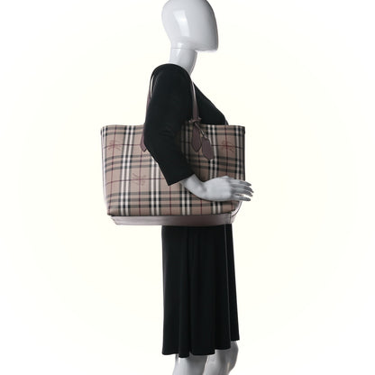 Burberry Grainy Calfskin Haymarket Check Medium Reversible Tote Light Elderberry 2 of 12