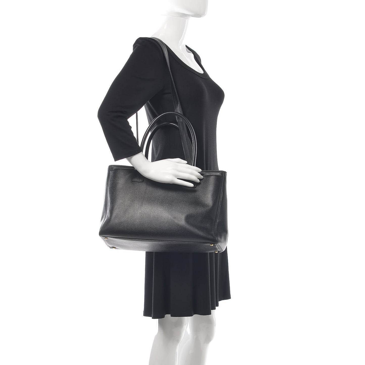 Calfskin Cerf Executive Shopper Tote Black