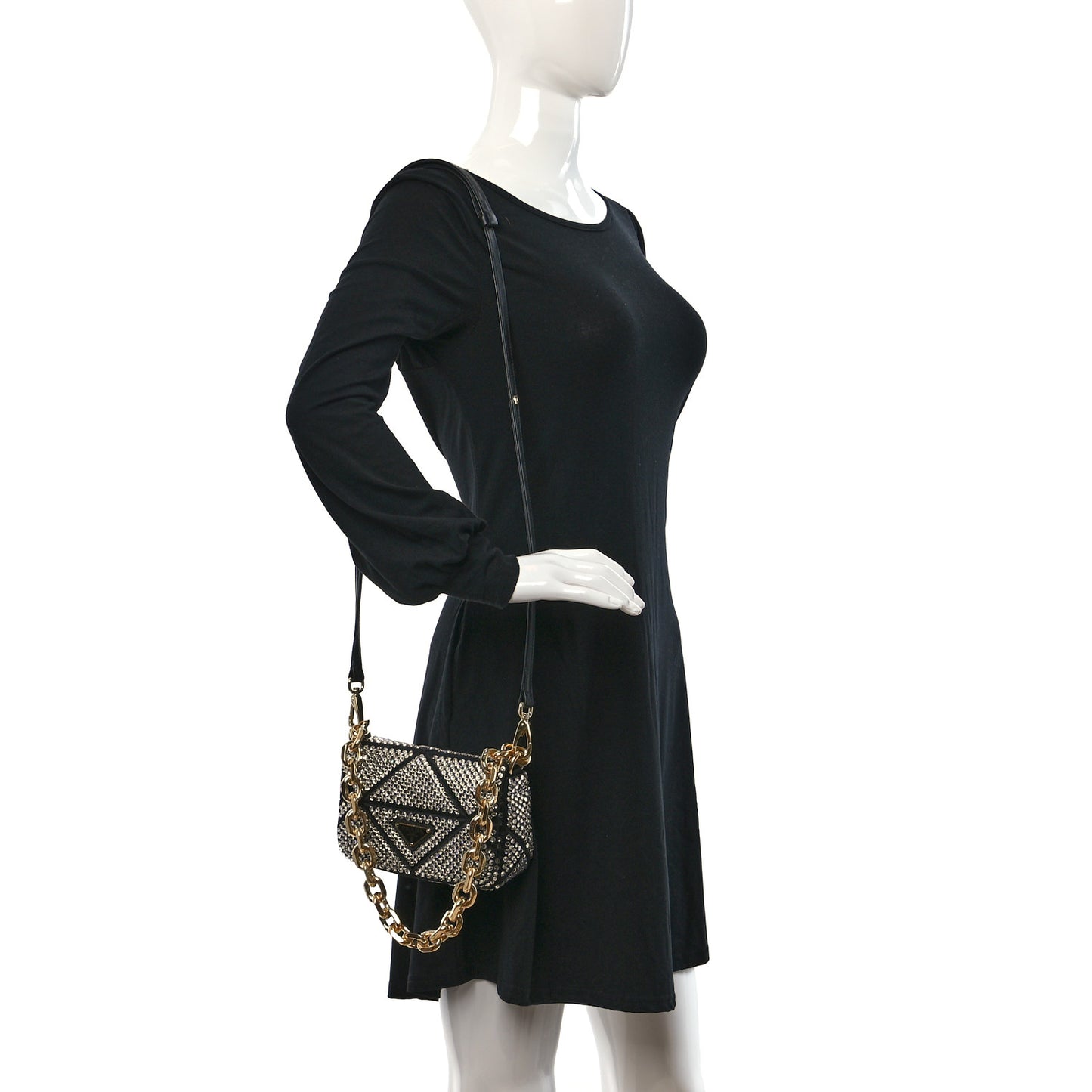 Satin Crystal Mini Bag With Chain Black