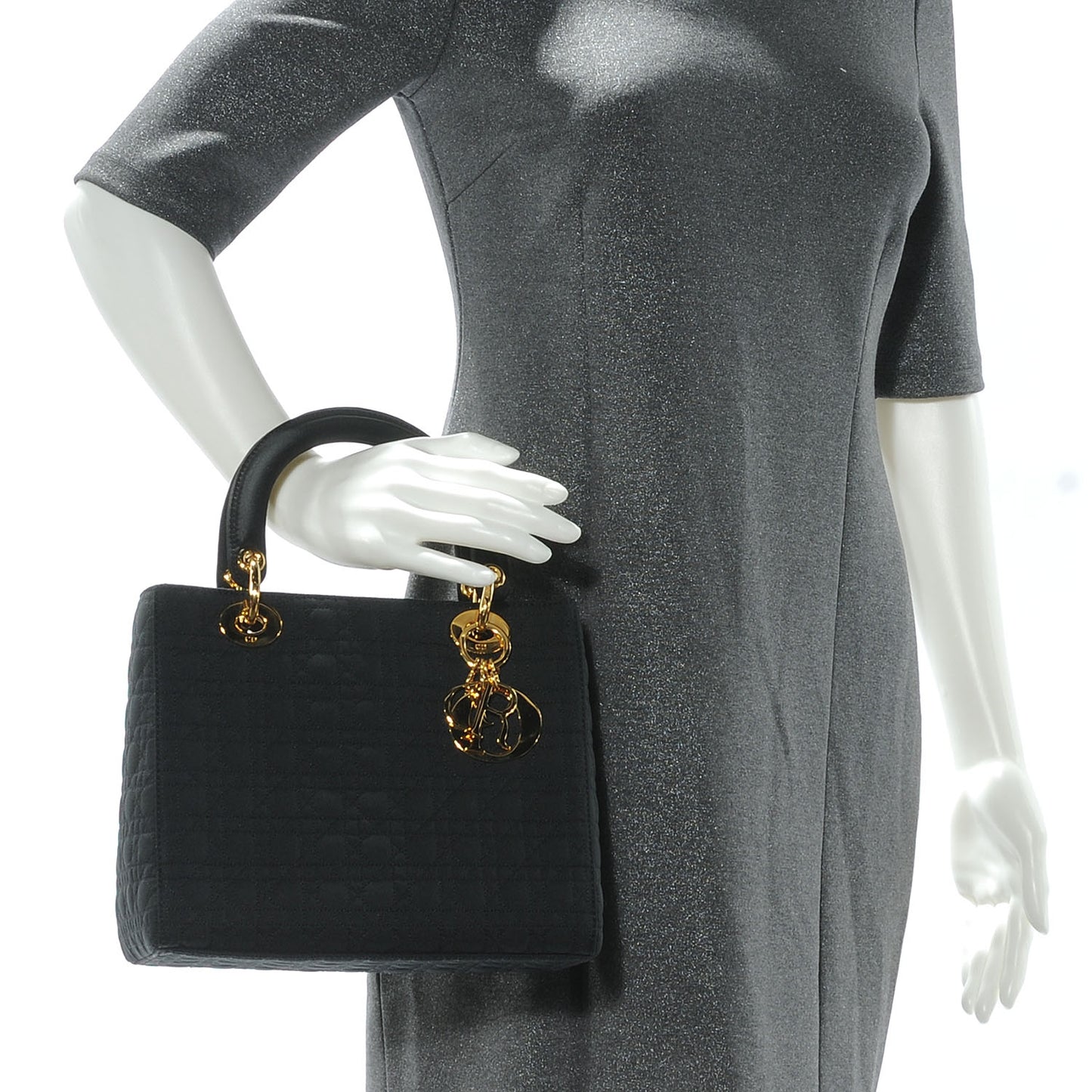 Nylon Cannage Medium Lady Dior Black