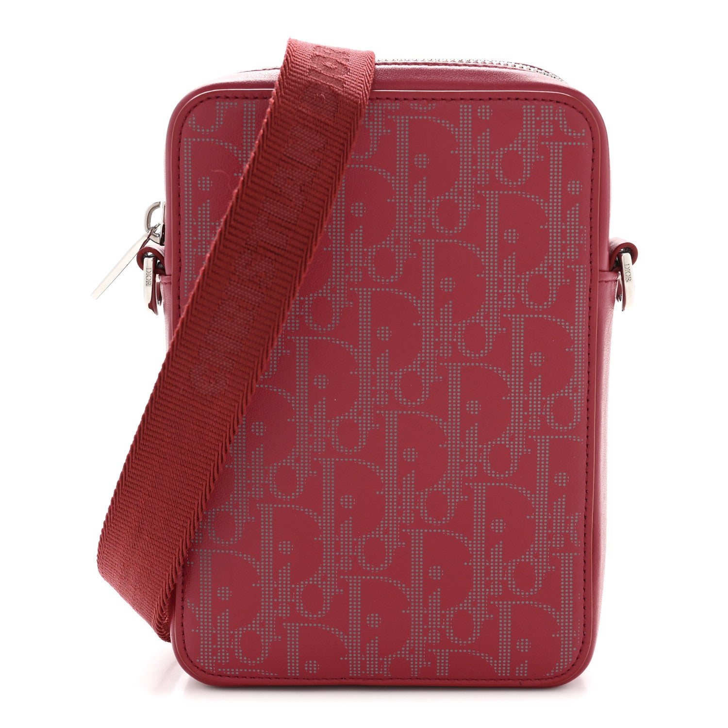 Christian Dior Calfskin Oblique Galaxy Perforated World Tour Messenger Pouch Red White 1 of 13