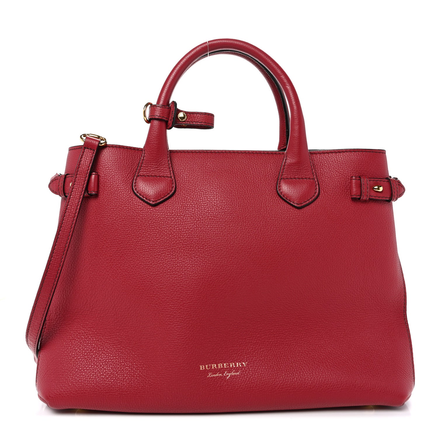 Burberry Grainy Calfskin House Check Medium Banner Tote Red 1 of 10