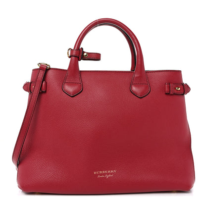 Burberry Grainy Calfskin House Check Medium Banner Tote Red 1 of 10
