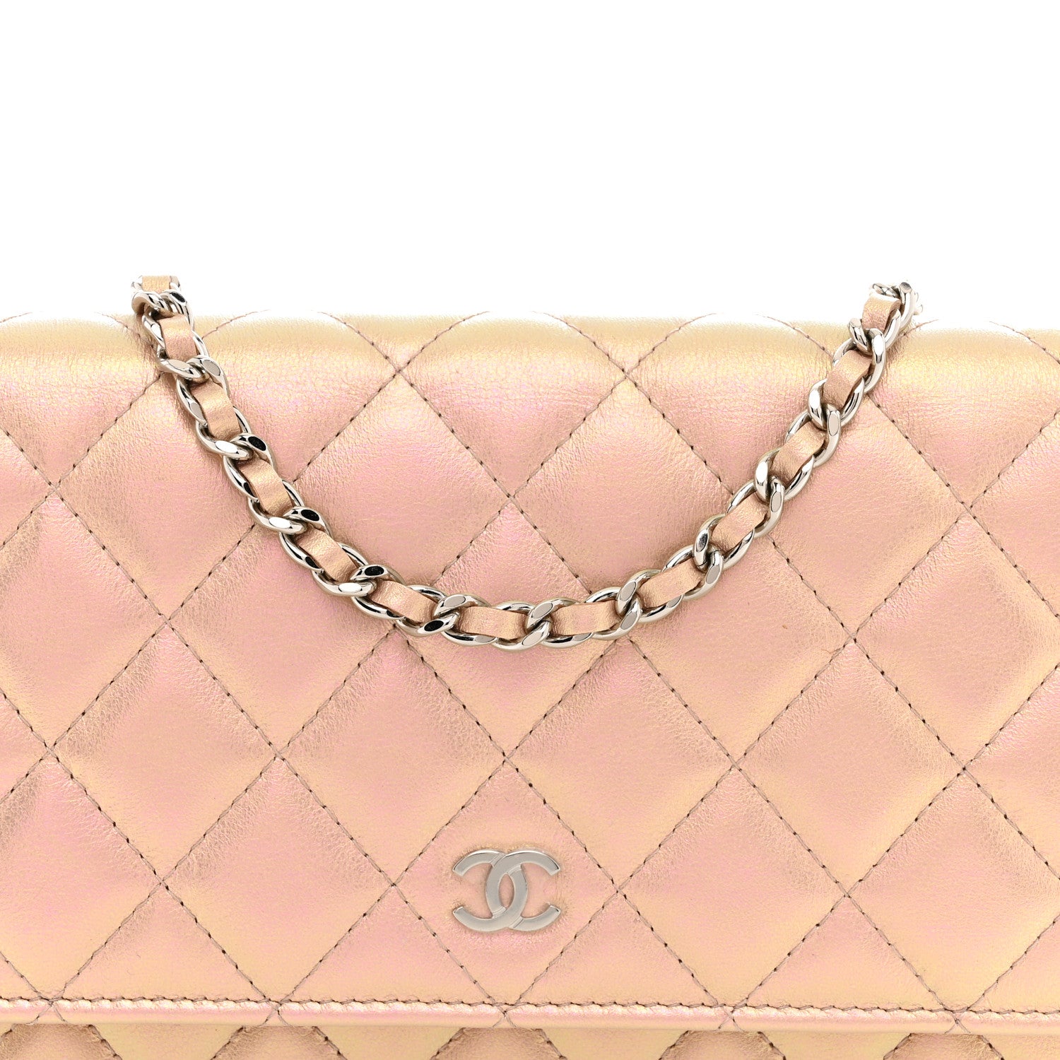 Chanel Iridescent Calfskin Quilted Wallet On Chain WOC Pink 8 of 12