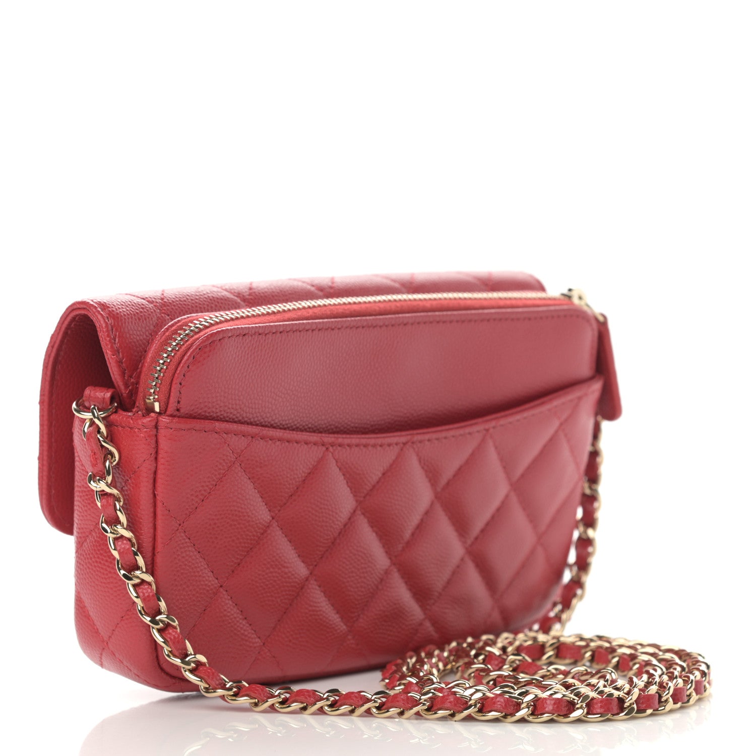 Chanel Caviar Quilted Flap Phone Holder With Chain Red 3 of 13