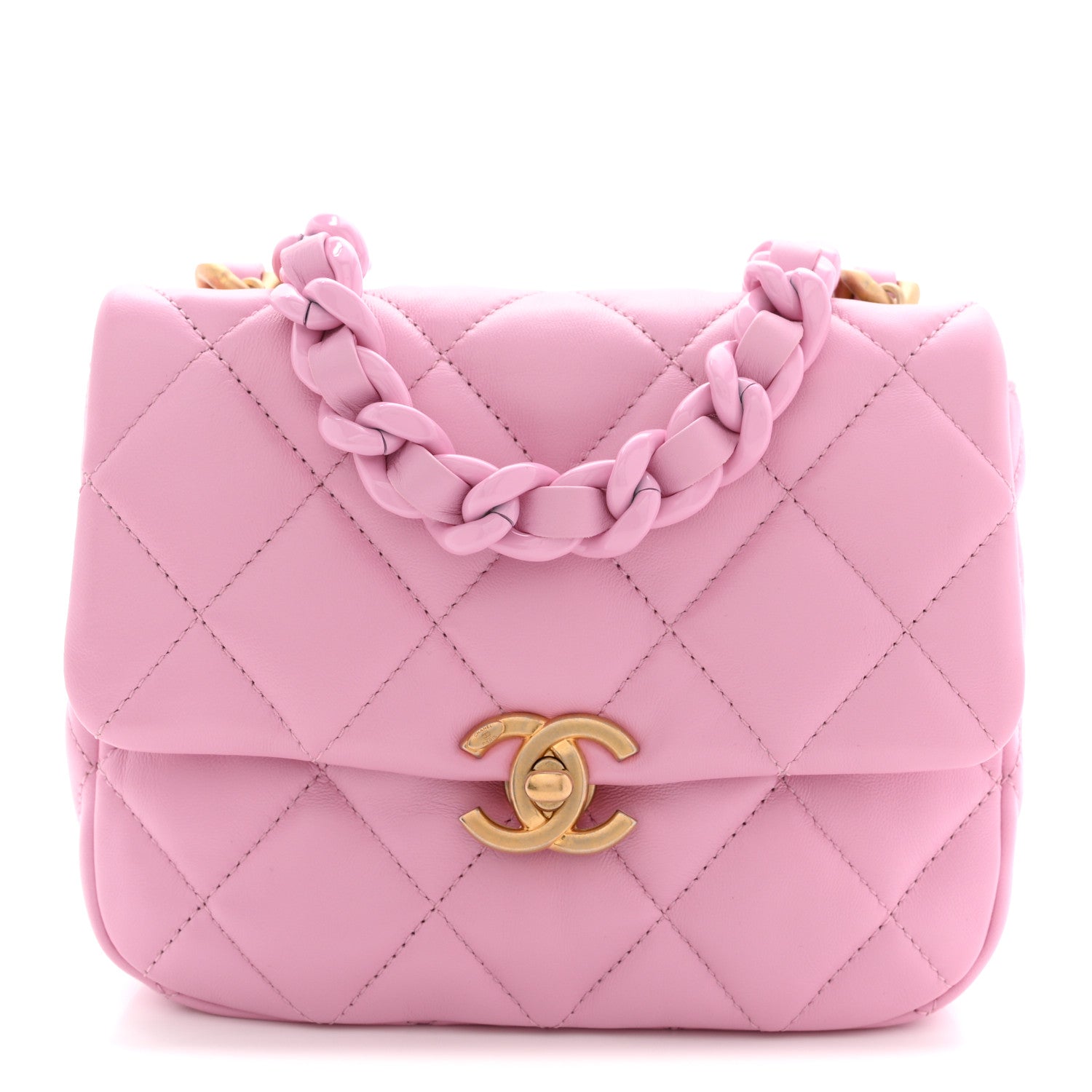 Chanel Lambskin Quilted Mini Lacquered Chain Flap Pink 1 of 10