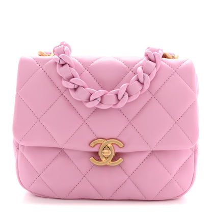 Chanel Lambskin Quilted Mini Lacquered Chain Flap Pink 1 of 10