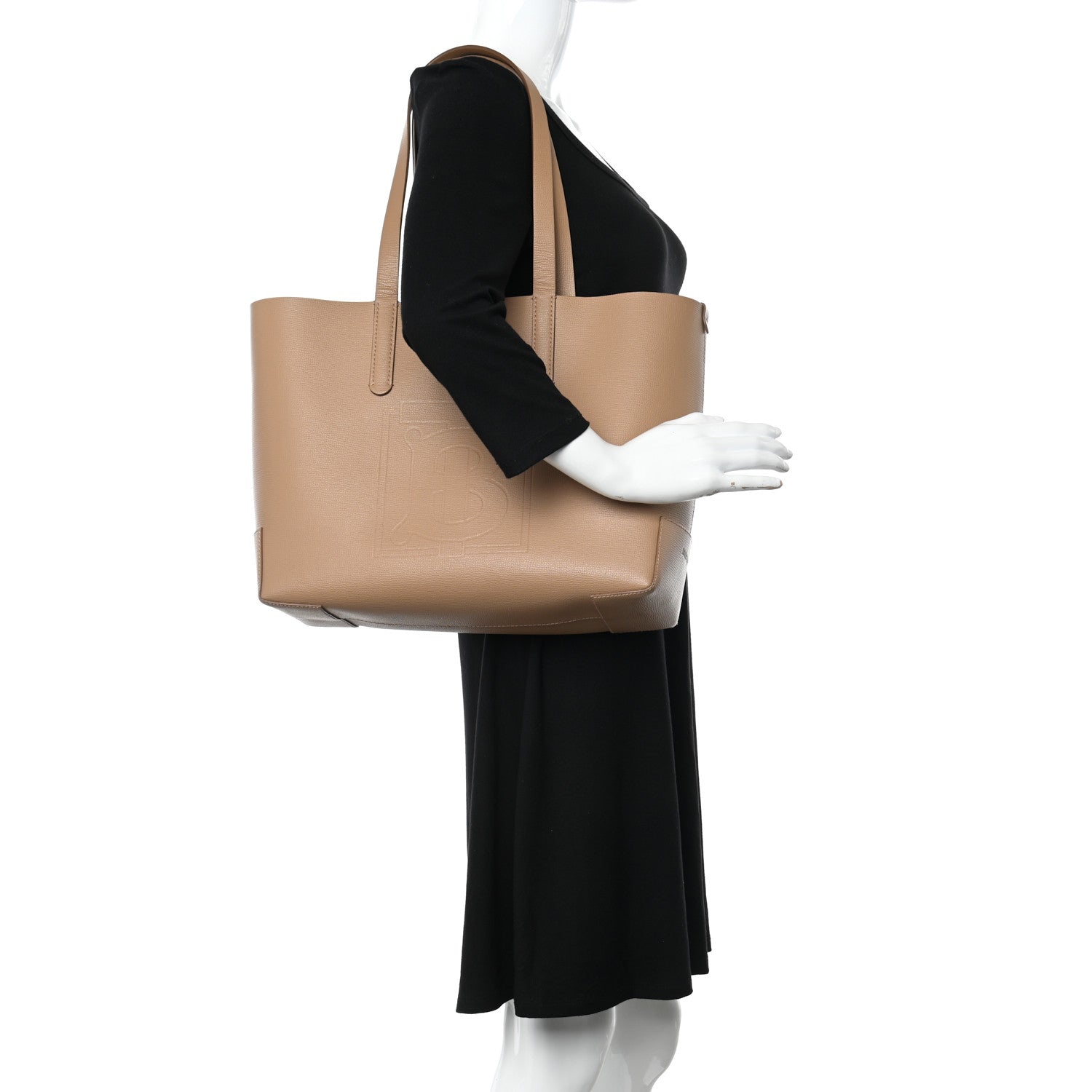 Burberry Calfskin TB Motif Embossed Medium Tote Camel 2 of 14