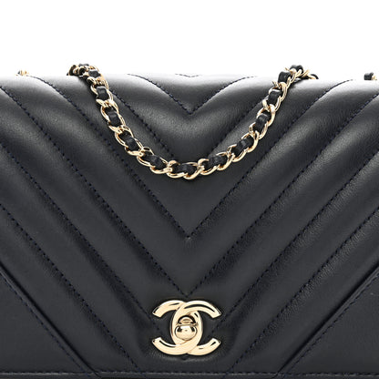 Chanel Calfskin Chevron Quilted Mini Statement Flap Navy Blue 5 of 11