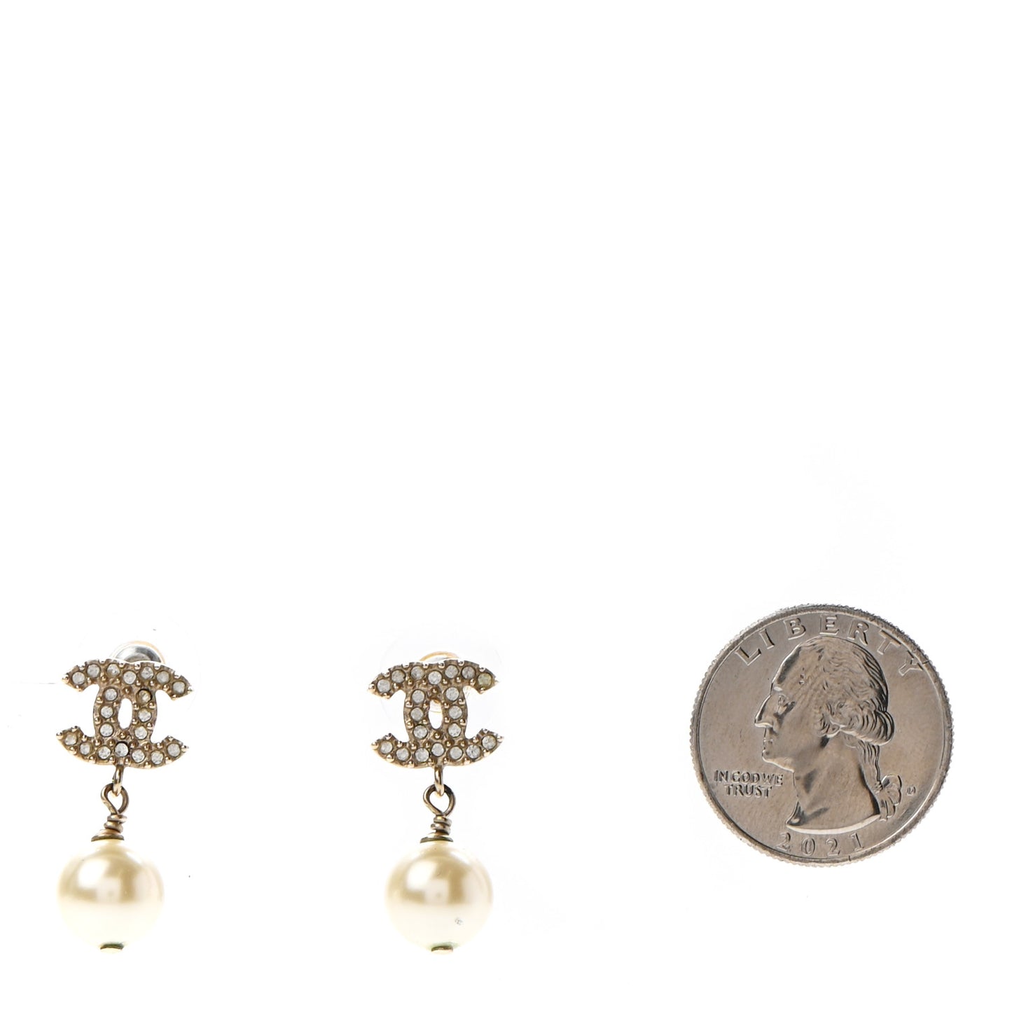 Crystal Pearl CC Drop Earrings Gold