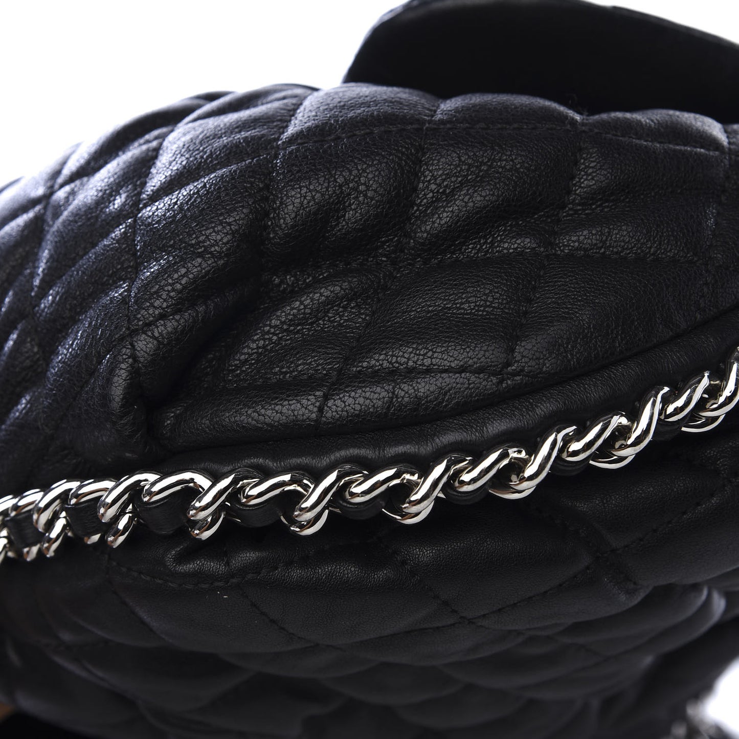 Washed Lambskin Quilted Large Chain Around Messenger Black