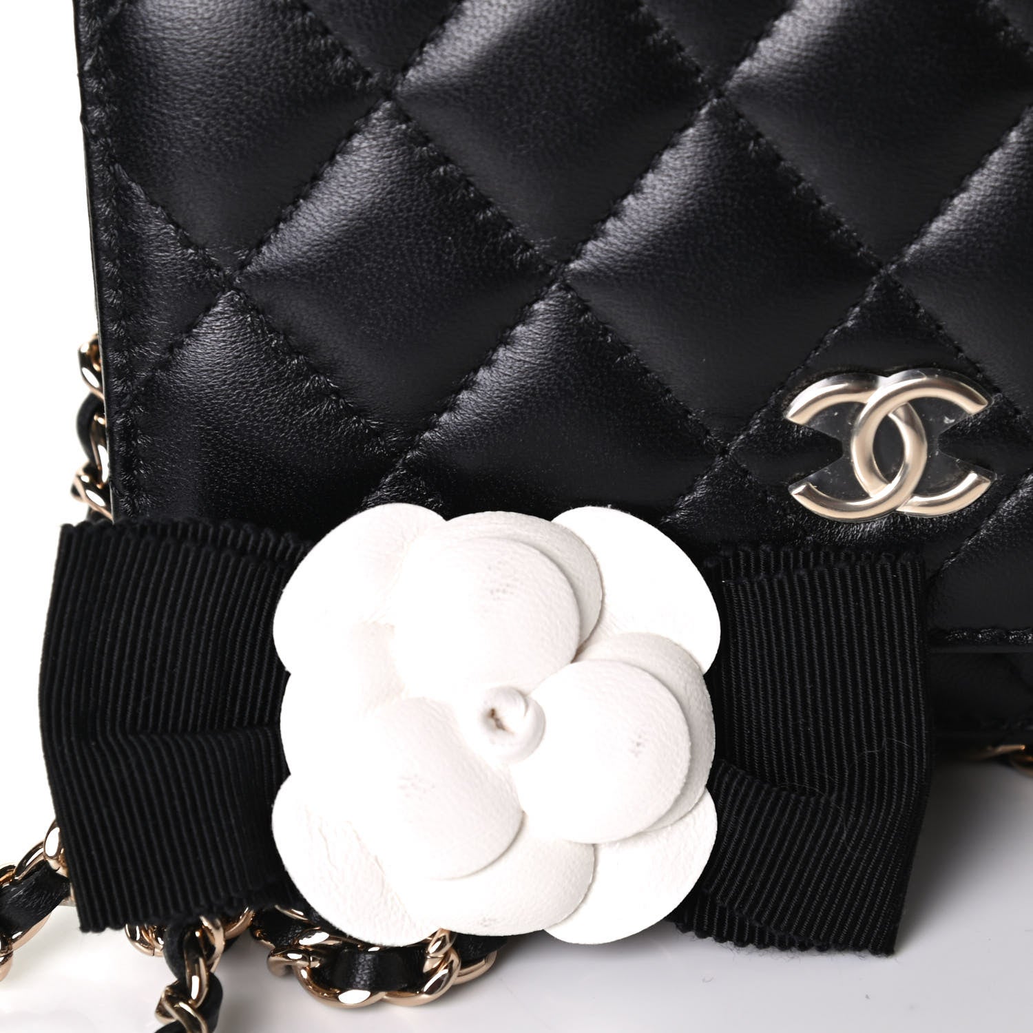 Chanel Lambskin Quilted Mini Camellia Bow Wallet On Chain WOC Black 4 of 4