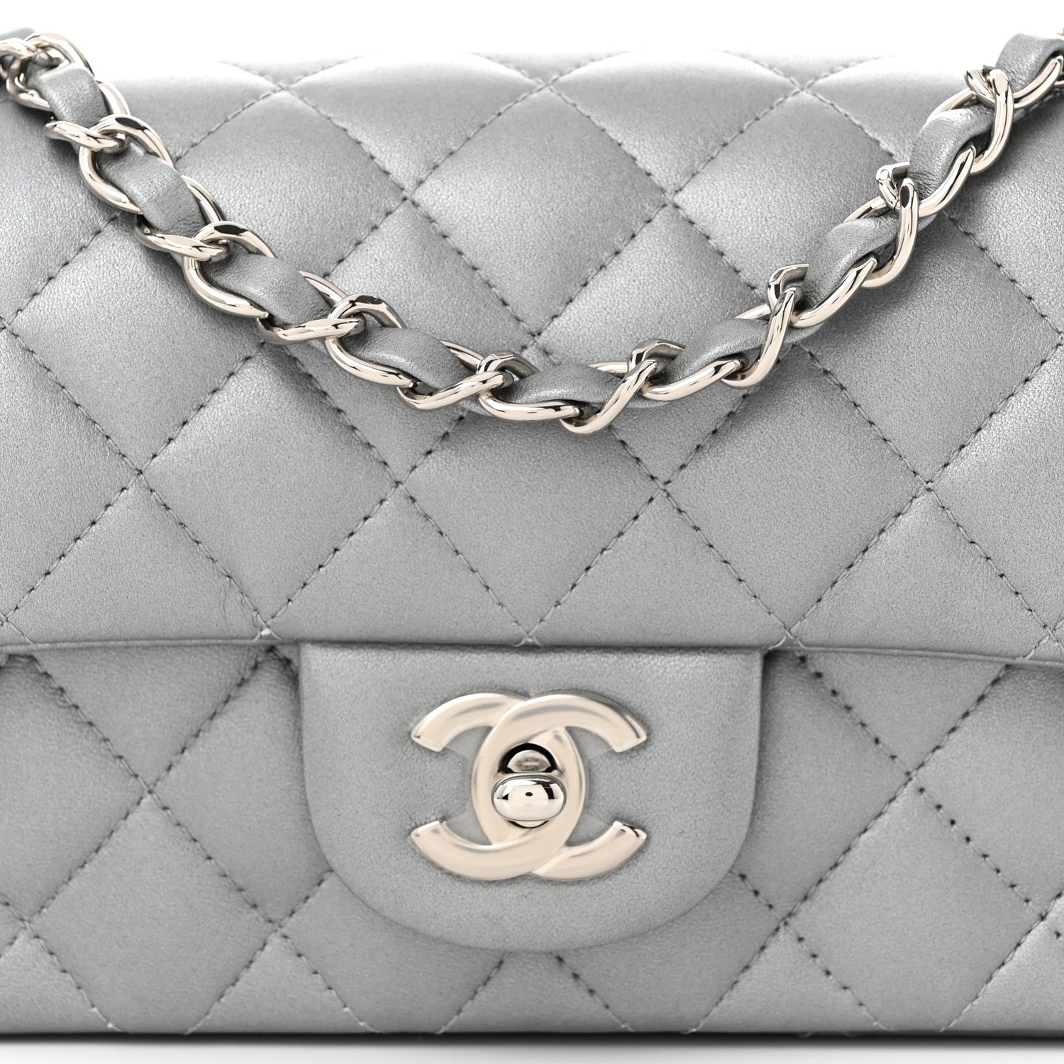 Chanel Metallic Lambskin Quilted Mini Rectangular Flap Silver 8 of 10