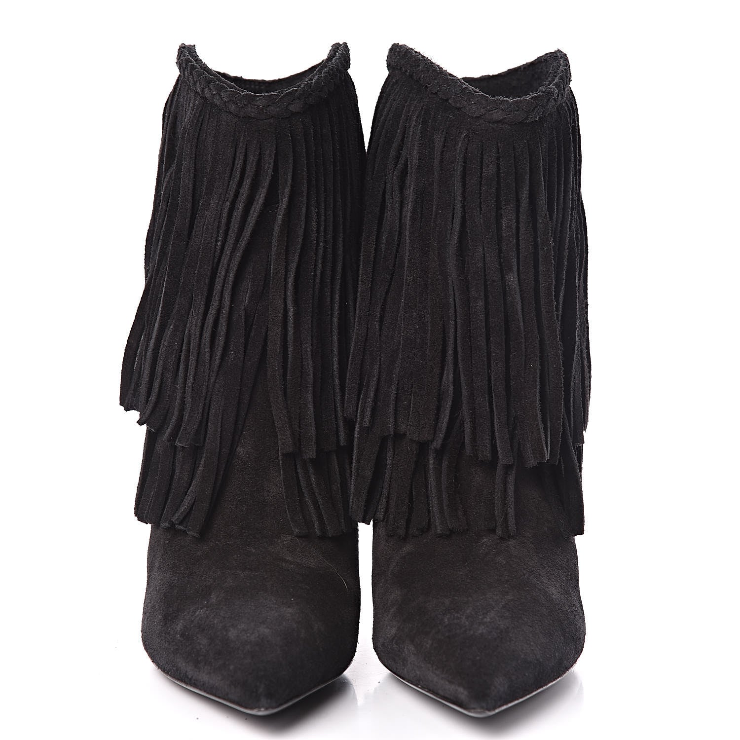 Saint Laurent Suede Fringe Charlotte Ankle Boots 39 Black 2 of 9