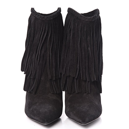 Saint Laurent Suede Fringe Charlotte Ankle Boots 39 Black 2 of 9