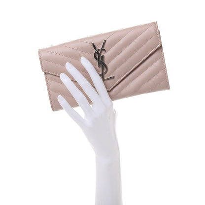 Saint Laurent Grain De Poudre Matelasse Chevron Monogram Wallet Pale Pink 2 of 10