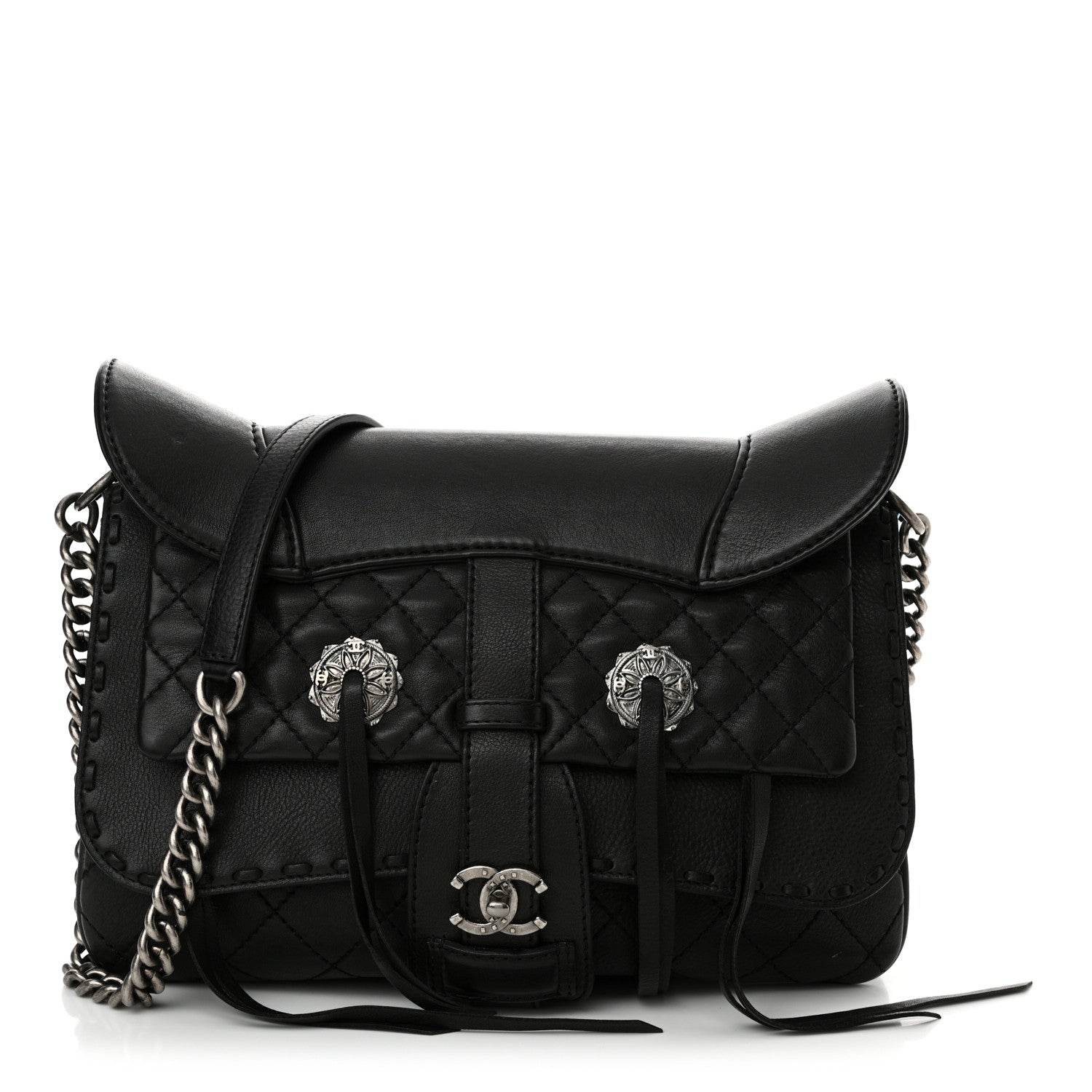 Chanel Calfskin Quilted Dallas Saddle Bag Black 1 of 12