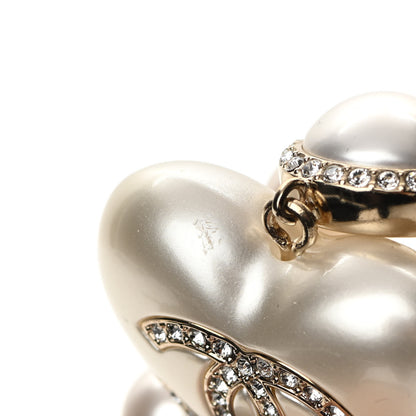 Chanel Pearl Crystal CC Heart Short Necklace Pearly White Gold 5 of 6