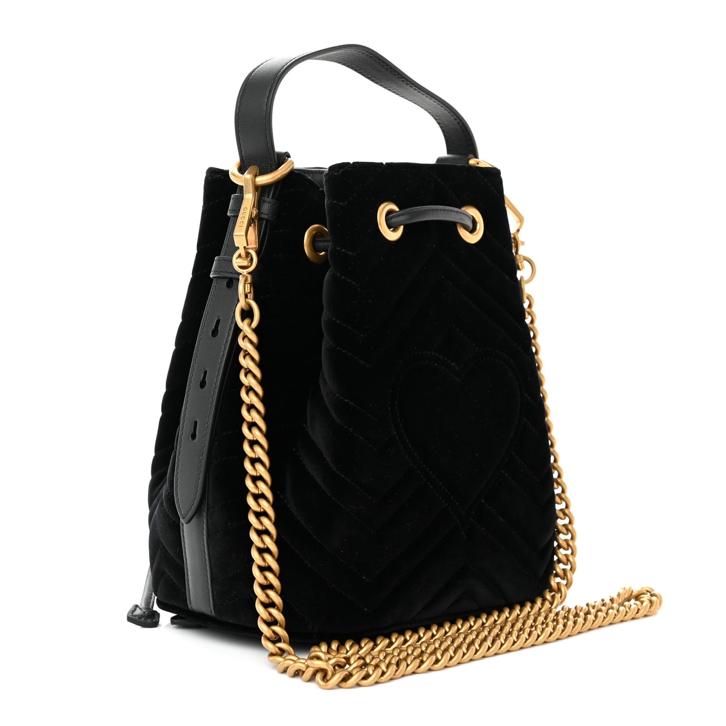 Velvet Matelasse GG Marmont Bucket Bag Black