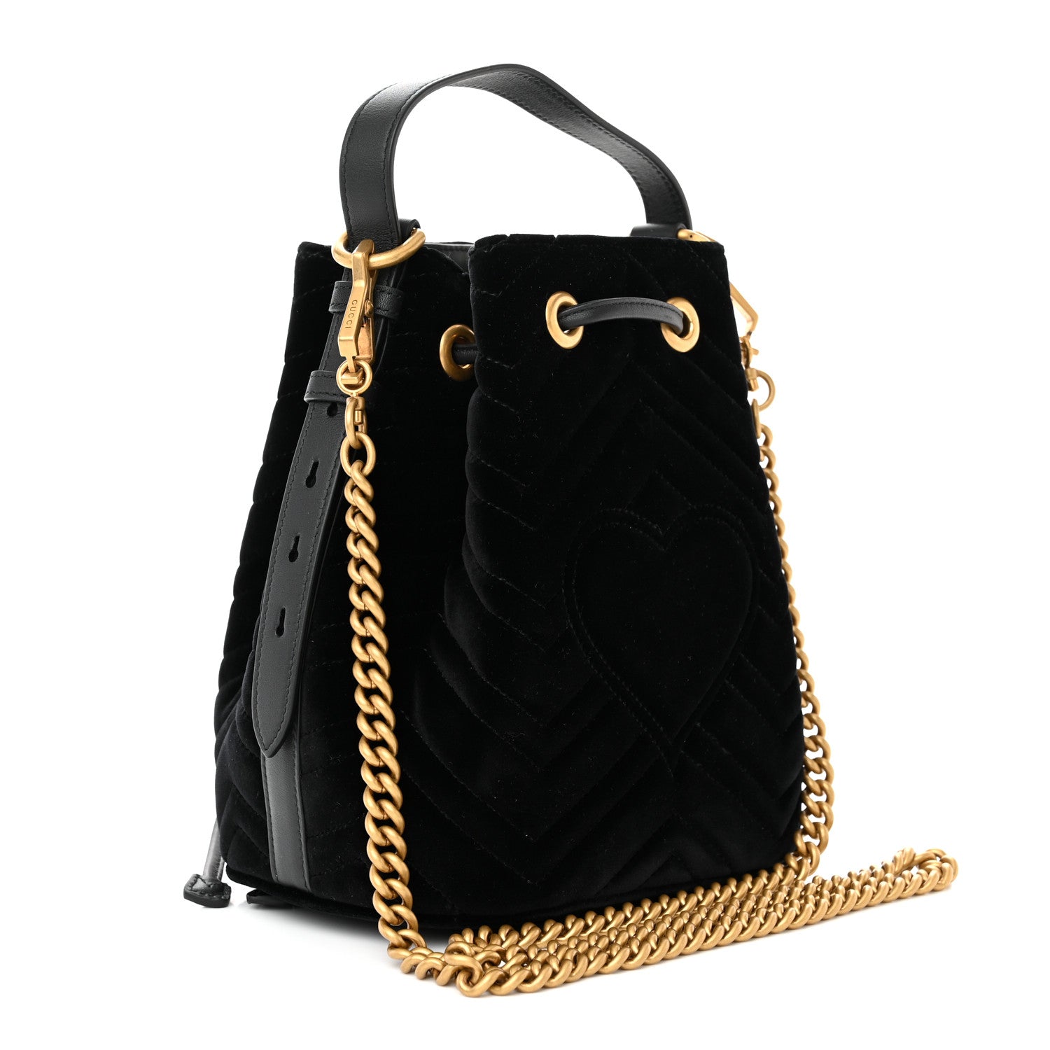 Gucci Velvet Matelasse GG Marmont Bucket Bag Black 3 of 10