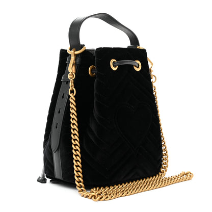 Gucci Velvet Matelasse GG Marmont Bucket Bag Black 3 of 10