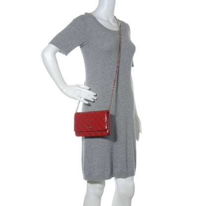 Chanel Patent Quilted Wallet On Chain WOC Red 2 of 9
