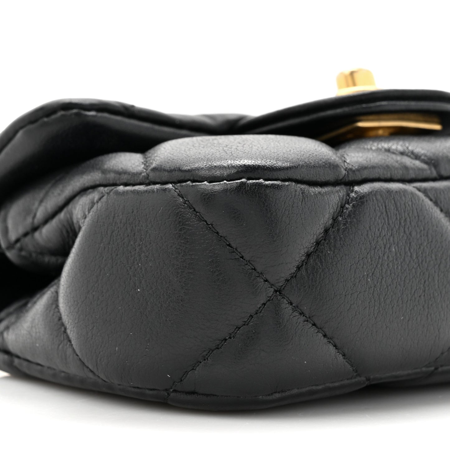 Calfskin Quilted Lady Handle Flap Card Holder With Chain Black
