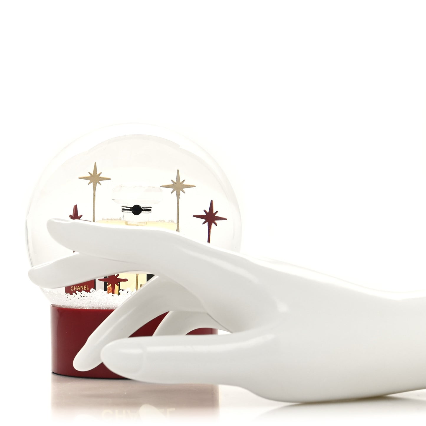 Glass CC Shopping Bag Snow Globe Burgundy
