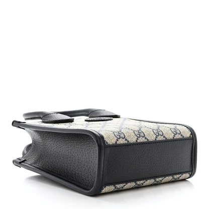 Gucci GG Supreme Monogram Textured Dollar Calfskin Mini Retro Interlocking G Tote Bag Beige Blue 4 of 12