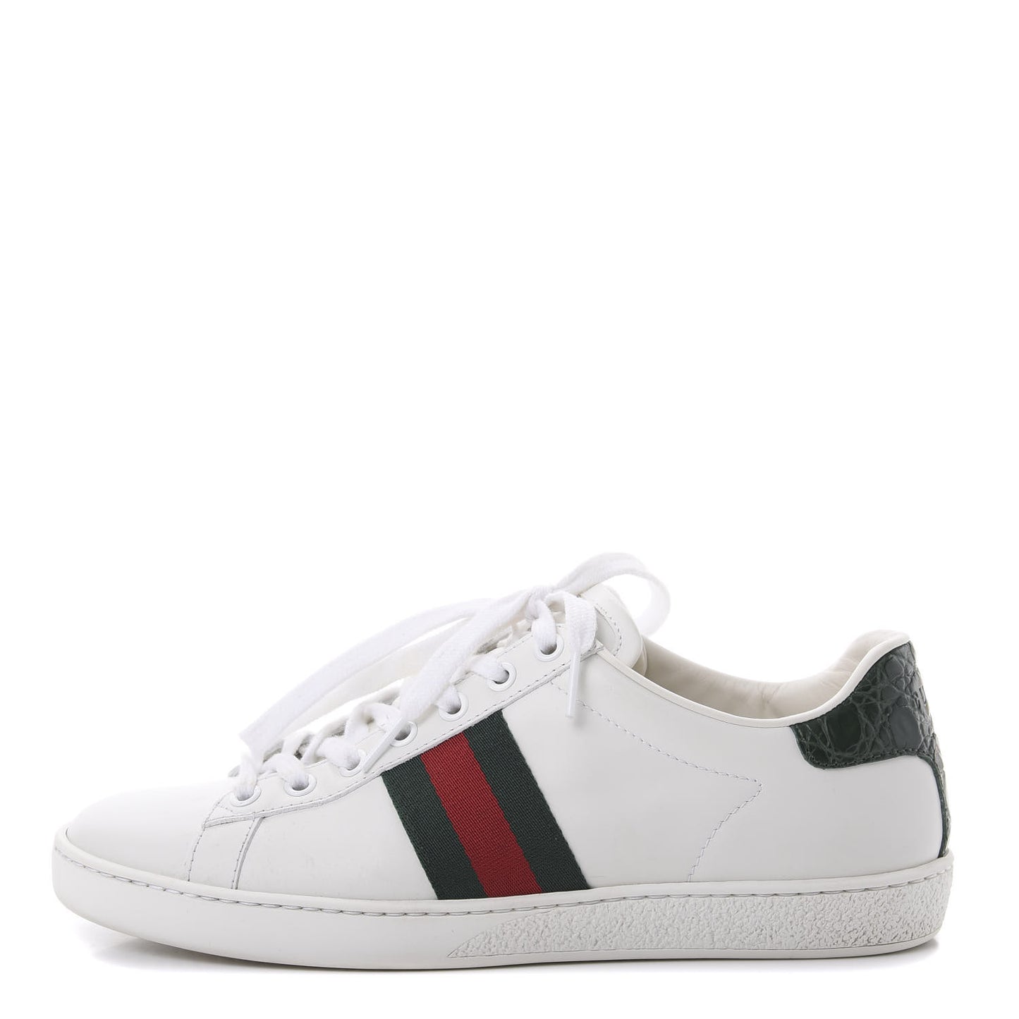 Calfskin Crocodile Web Ace Sneakers 37.5 White Green