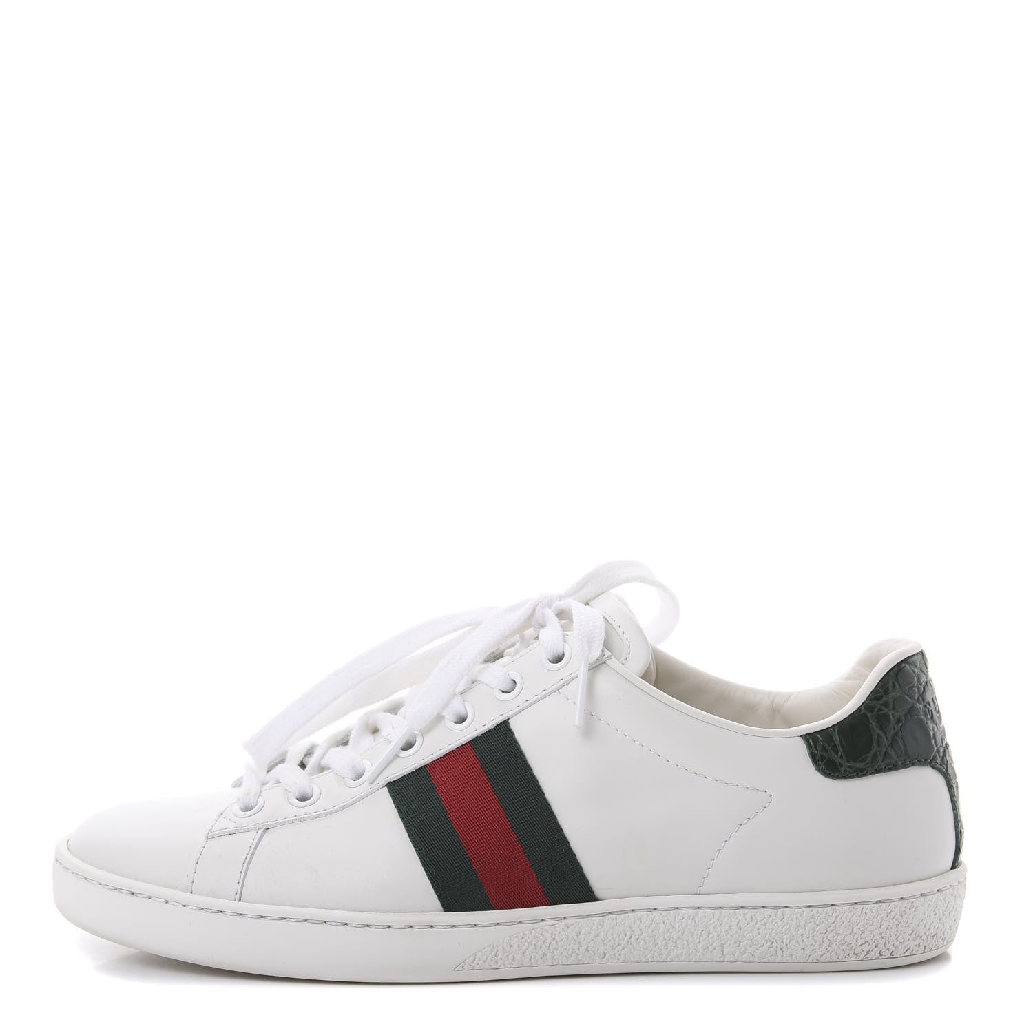 Gucci Calfskin Crocodile Web Ace Sneakers 37.5 White Green 1 of 8