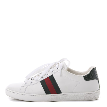 Gucci Calfskin Crocodile Web Ace Sneakers 37.5 White Green 1 of 8