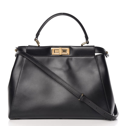 Fendi Vitello Morgan Fabric Jacquard Pequin Medium Peekaboo Iconic Satchel Black Tobacco 3 of 11