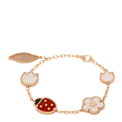 Van Cleef & Arpels 18K Rose Gold Carnelian Mother of Pearl Onyx 5 Motifs Lucky Spring Bracelet 1 of 4
