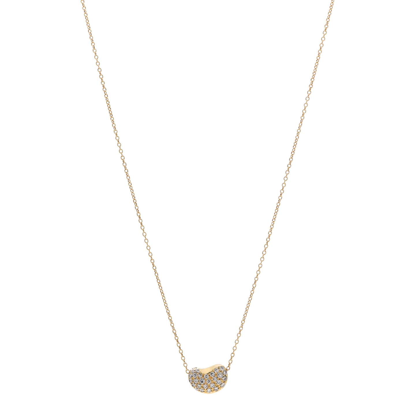 18K Yellow Gold Diamond Elsa Peretti Bean Pendant Necklace