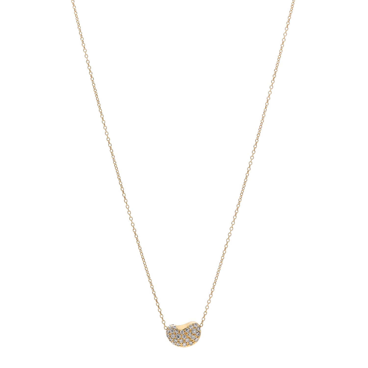 Tiffany 18K Yellow Gold Diamond Elsa Peretti Bean Pendant Necklace 1 of 7