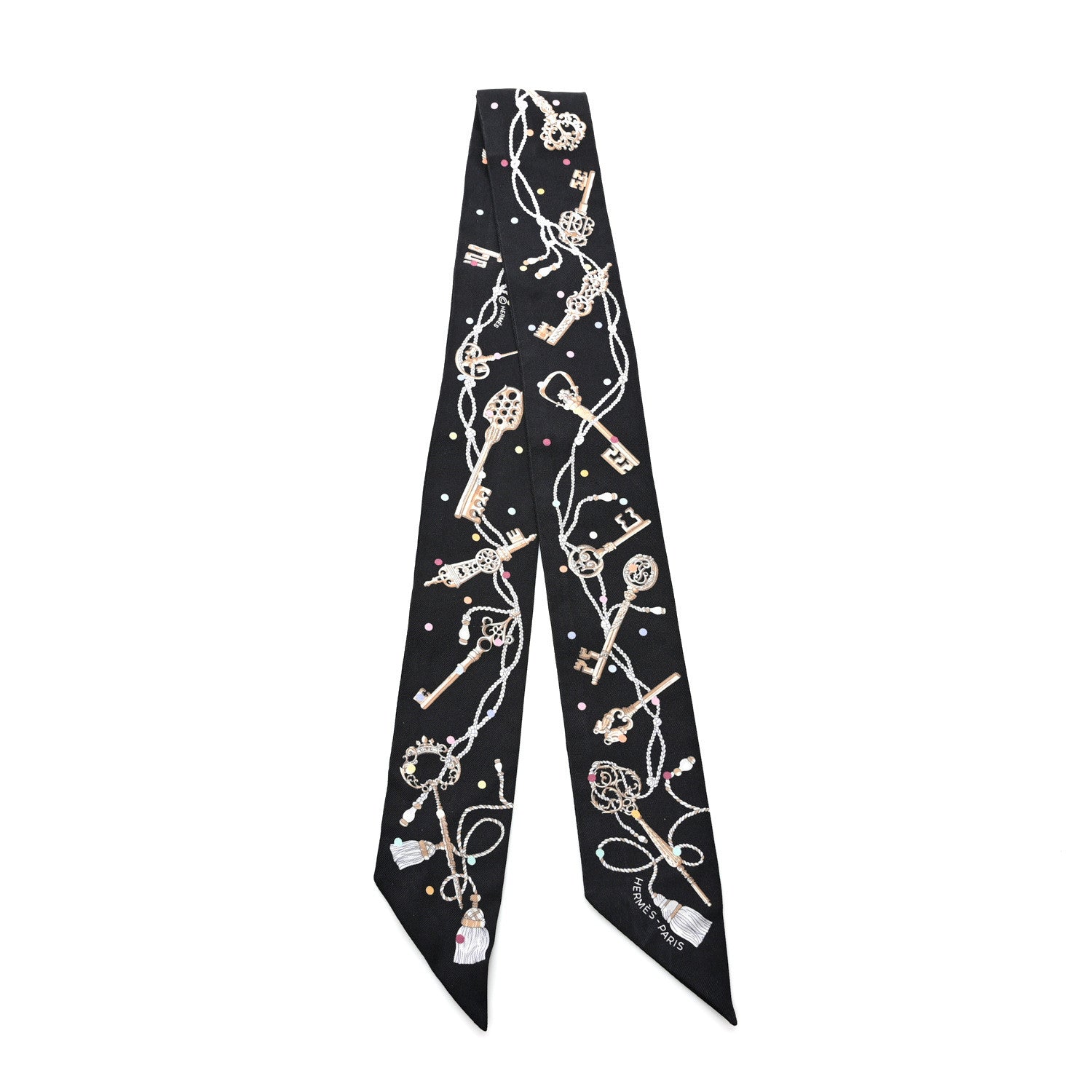 Hermes Silk Les Cles A Pois Twilly Black Beige Rose Multicolor 2 of 4