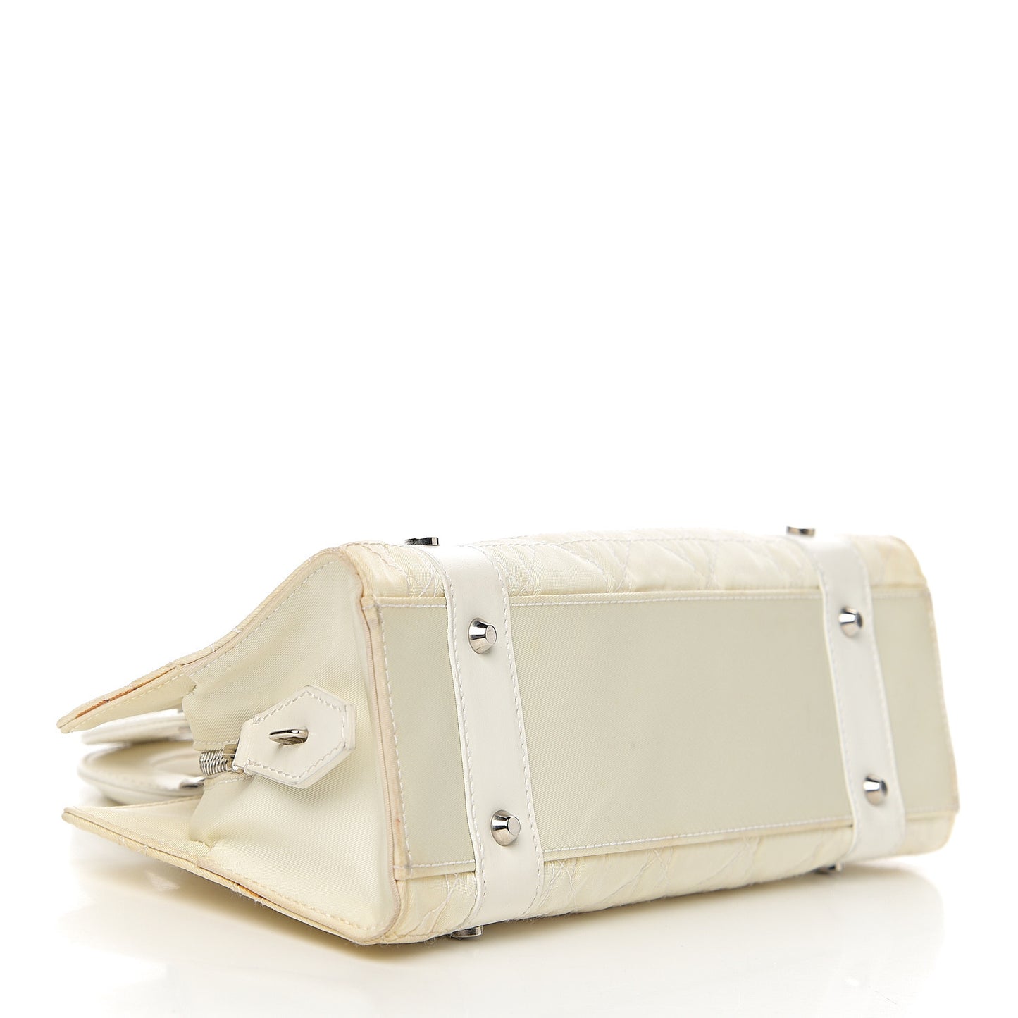 Nylon Cannage Stitched Small Lady Dior East West White