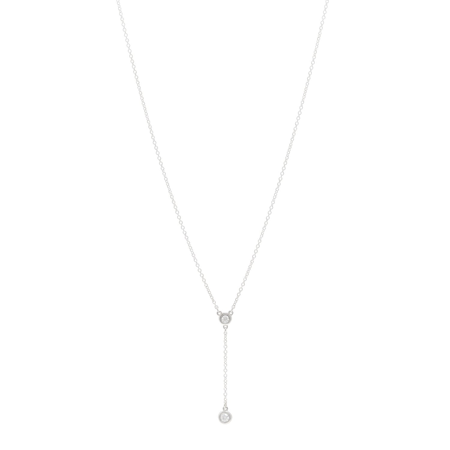 Tiffany Sterling Silver Diamond Elsa Peretti Diamonds by the Yard Y Drop Pendant Necklace 1 of 4
