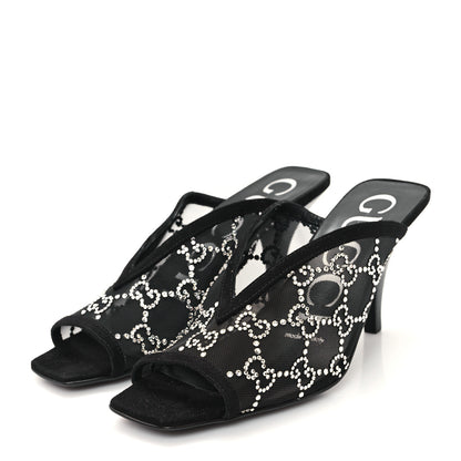 Gucci Tela Retino Kid Scamosciato Crystal GG Monogram Square G 95mm Slide Sandals 35 Black 4 of 9