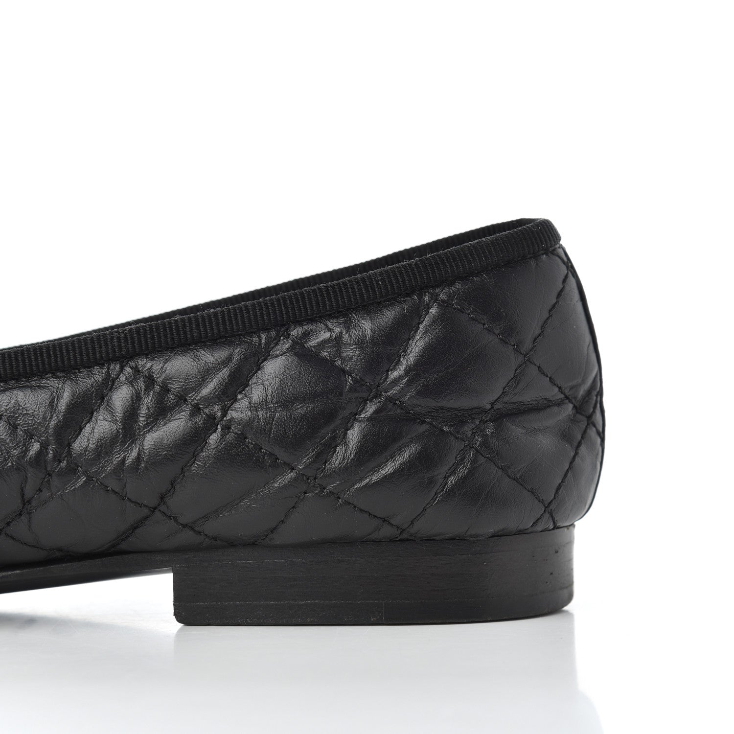 Chanel Aged Calfskin Quilted CC Cap Toe Ballerina Flats 38 Black 13 of 25
