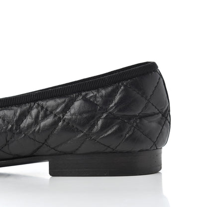 Chanel Aged Calfskin Quilted CC Cap Toe Ballerina Flats 38 Black 13 of 25
