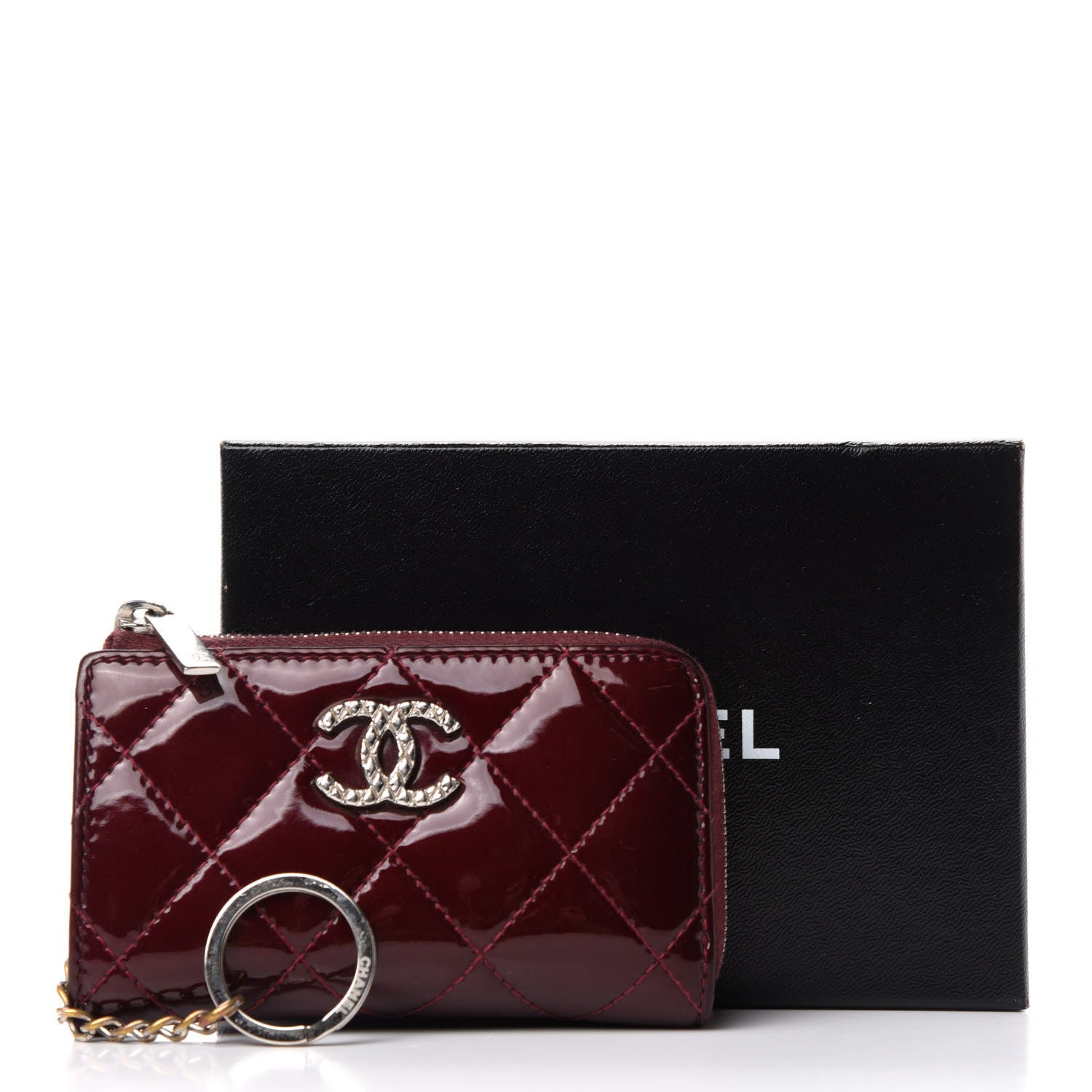 Chanel Patent Quilted Brilliant Key Holder Case Light Burgundy 8 of 8