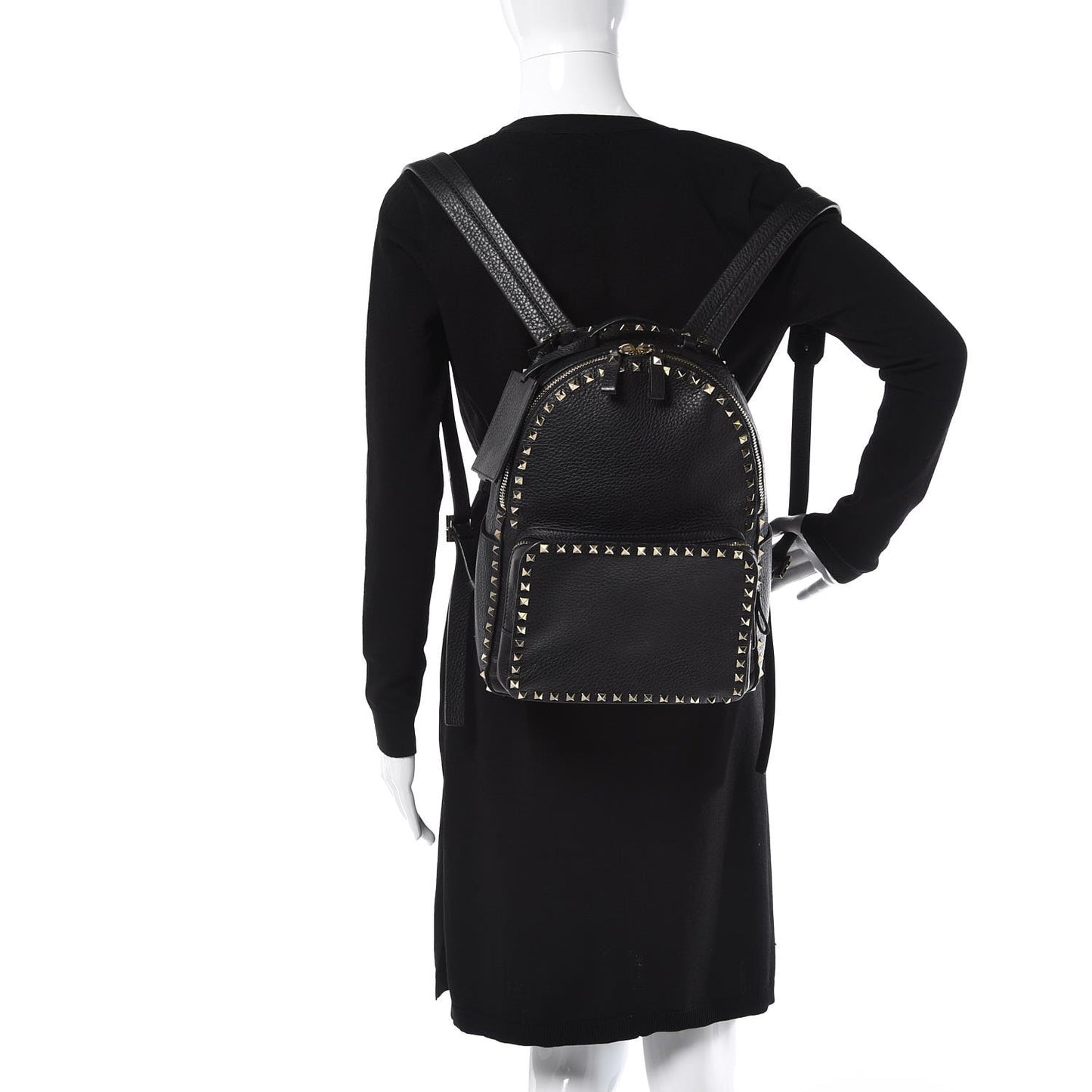 Grained Calfskin Medium Rockstud Backpack Black