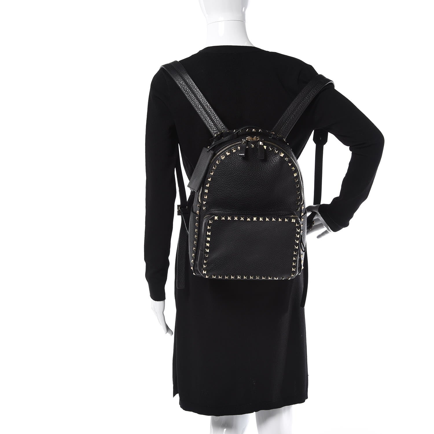 Valentino Garavani Grained Calfskin Medium Rockstud Backpack Black 2 of 8